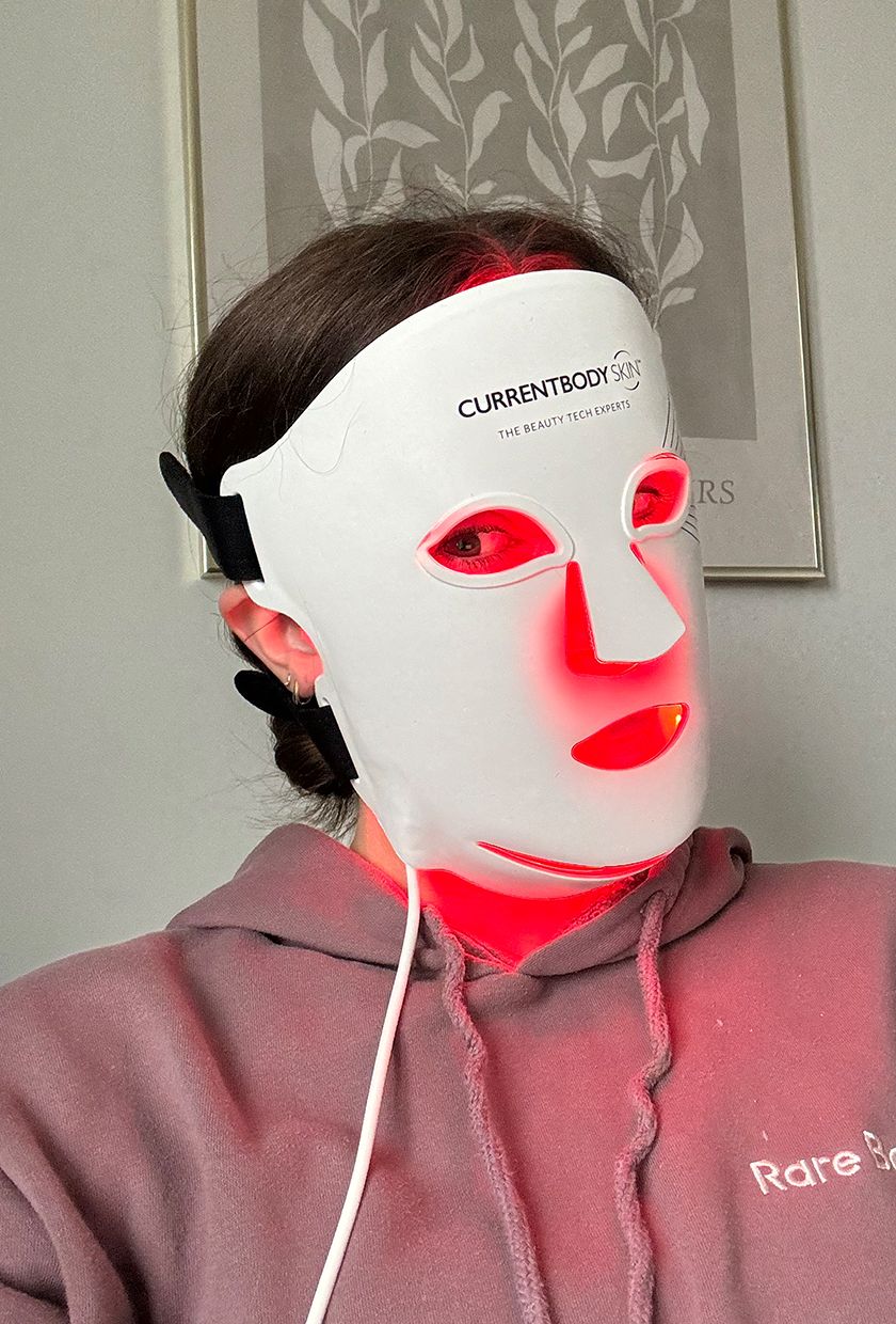 Beauty editor Eleanor Vousden wearing the Currentbody Series 2 LED Mask