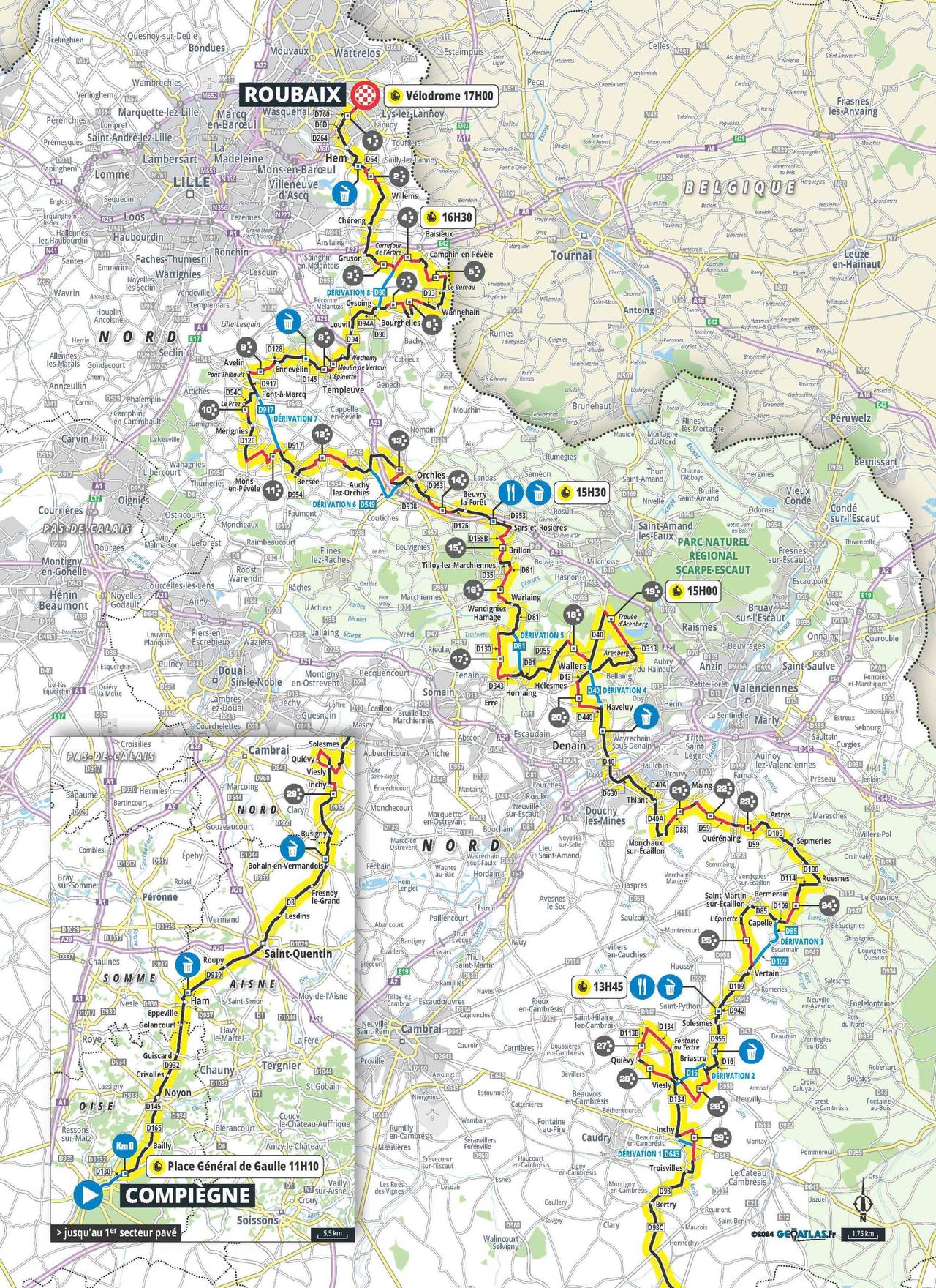 Map of the 2024 Paris-Roubaix