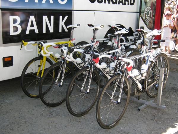 Andy Schleck's yellow bike awaits him.