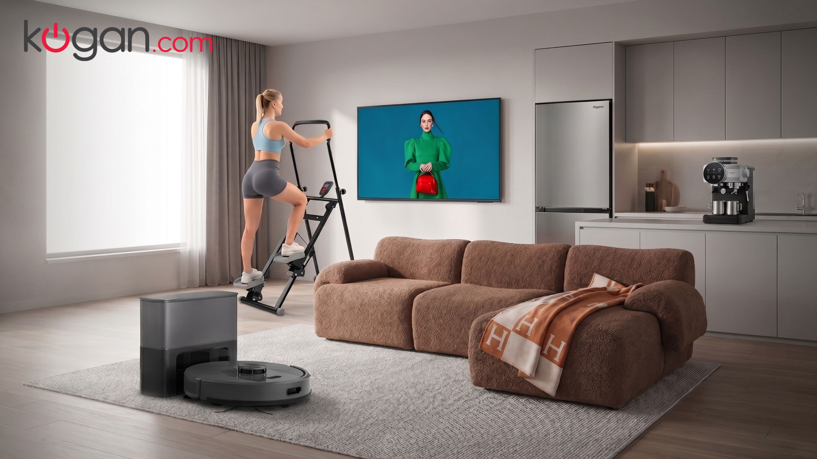 Various products arranged in a living room environment