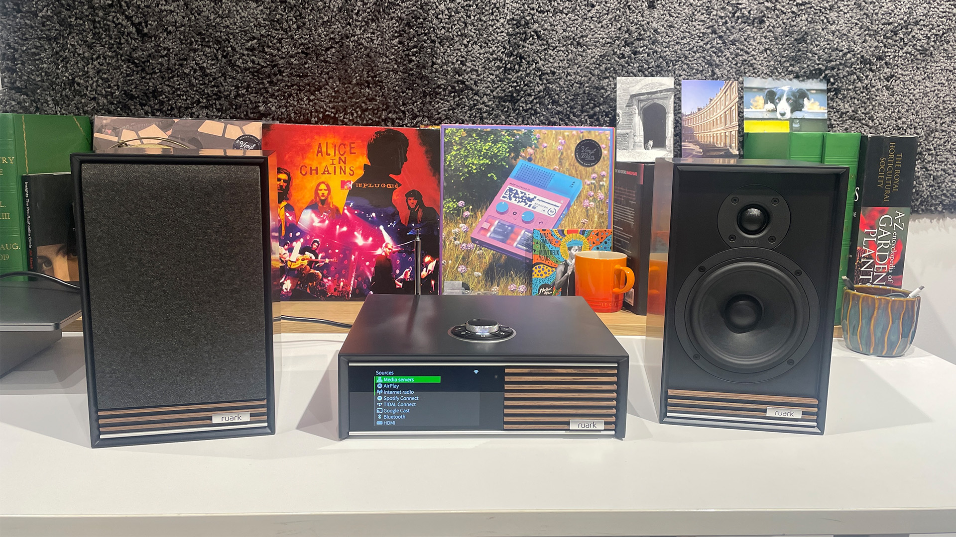 Ruark Sabre-R speakers with R610 streaming amplifier on desk