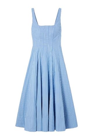 Wells Pleated Striped Cotton-Blend Poplin Midi Dress