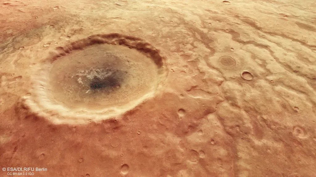 This eye-shaped crater in the Aonia Terra upland area in the southern highlands of Mars was captured by Europe's Mars Express mission.