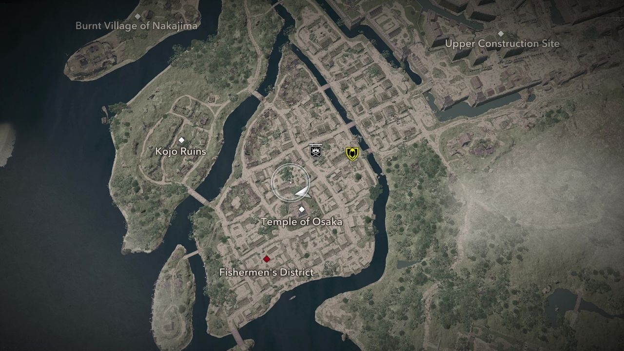 Assassin's Creed Shadows Butterfly Collector locations - A map showing the location of the second butterfly in Osaka.