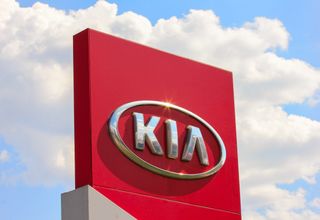 Kia sign with a red background