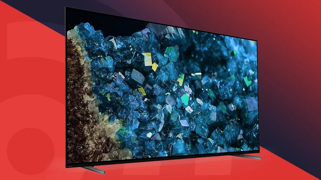 OLED TV on red background