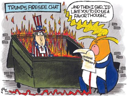 Political Cartoon U.S. Trump Fireside Chat Ukraine Call Impeachment