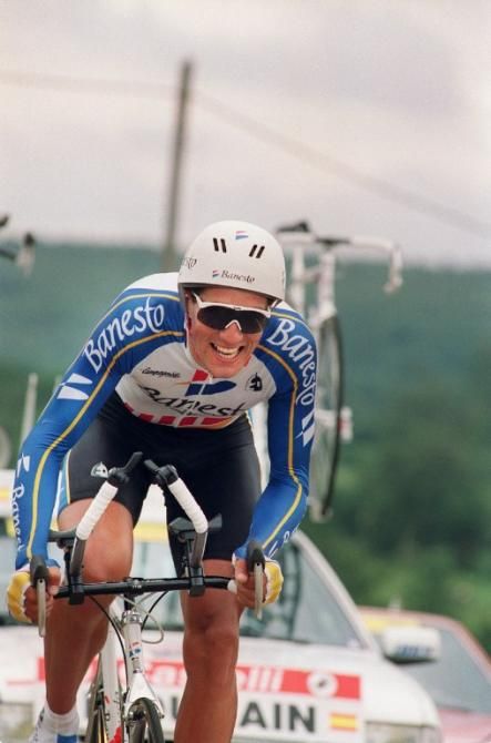 Spaniard Miguel Indurain wins the 13 Jul 73 km (45 miles) individual time trial Tour de France eigth stage from Argentan to Alen&ccedil;on. He won the stage in 1hr35min and 44.348sec.
