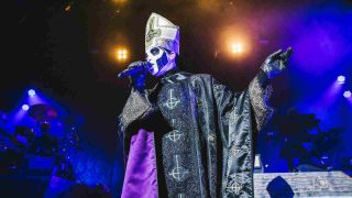 Ghost’s Papa Emeritus performing onstage in 2017