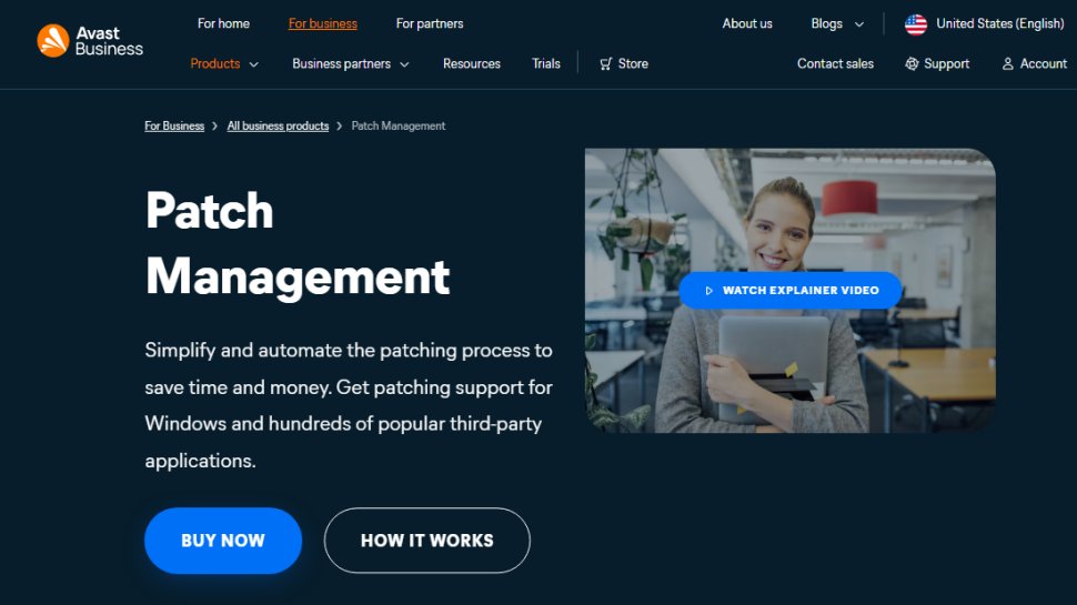 Website screenshot of Avast Business Patch Management (August, 2025)