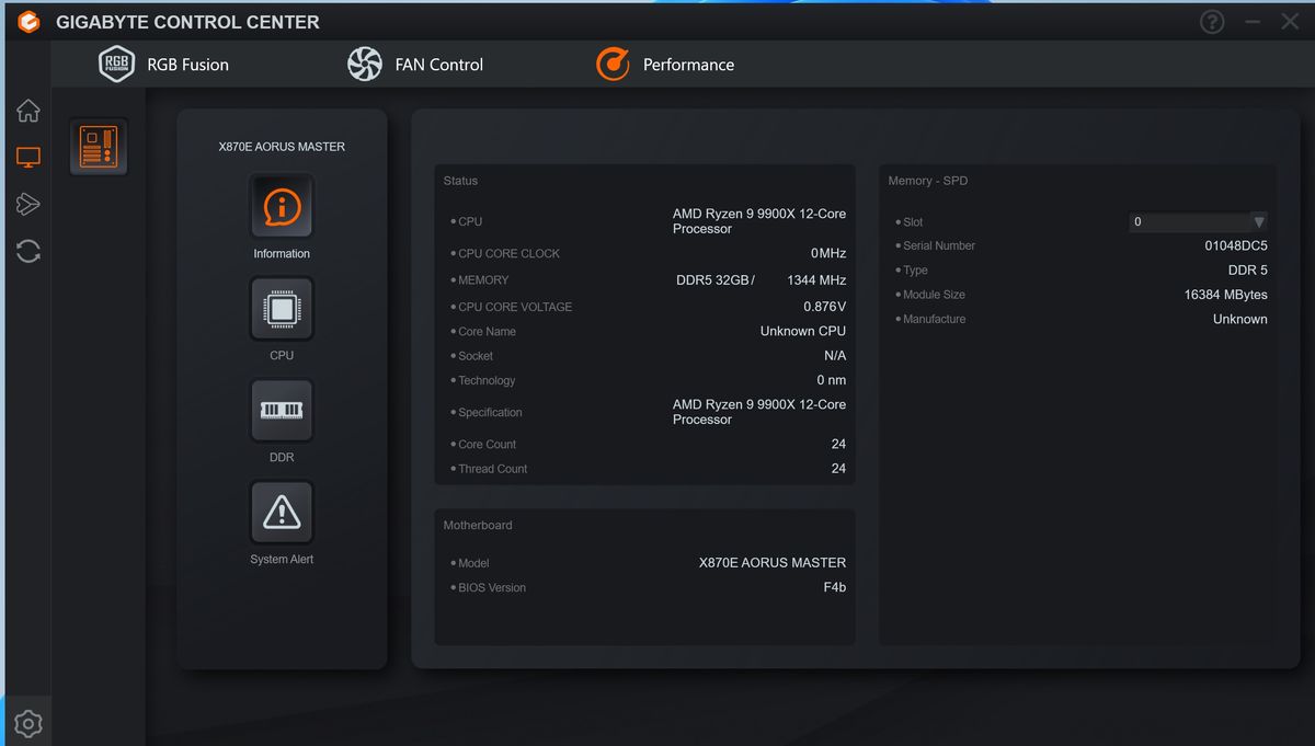 Gigabyte X870 Aorus Stealth - Gigabyte Control Center
