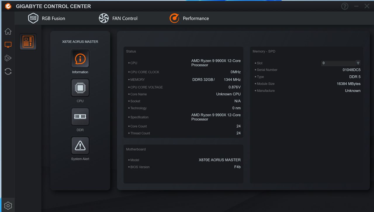 Gigabyte X870 Aorus Stealth - Gigabyte Control Center