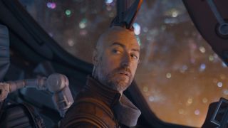 Kraglin looking at Kevin Bacon in the Guardians of the Galaxy Holiday Special
