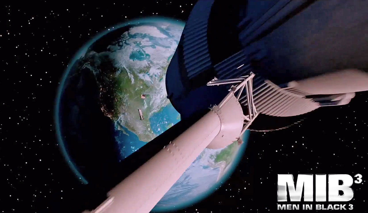 A still from the &quot;Men in Black 3&quot; promotional trailer appears to show a Saturn V rocket staging and launching away from Earth. 