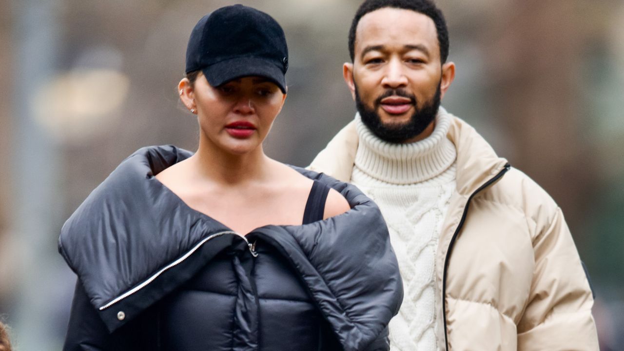 Chrissy Teigen and John Legend are seen on December 28, 2023 in New York City.