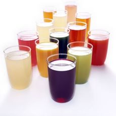 a lot of different colored juices