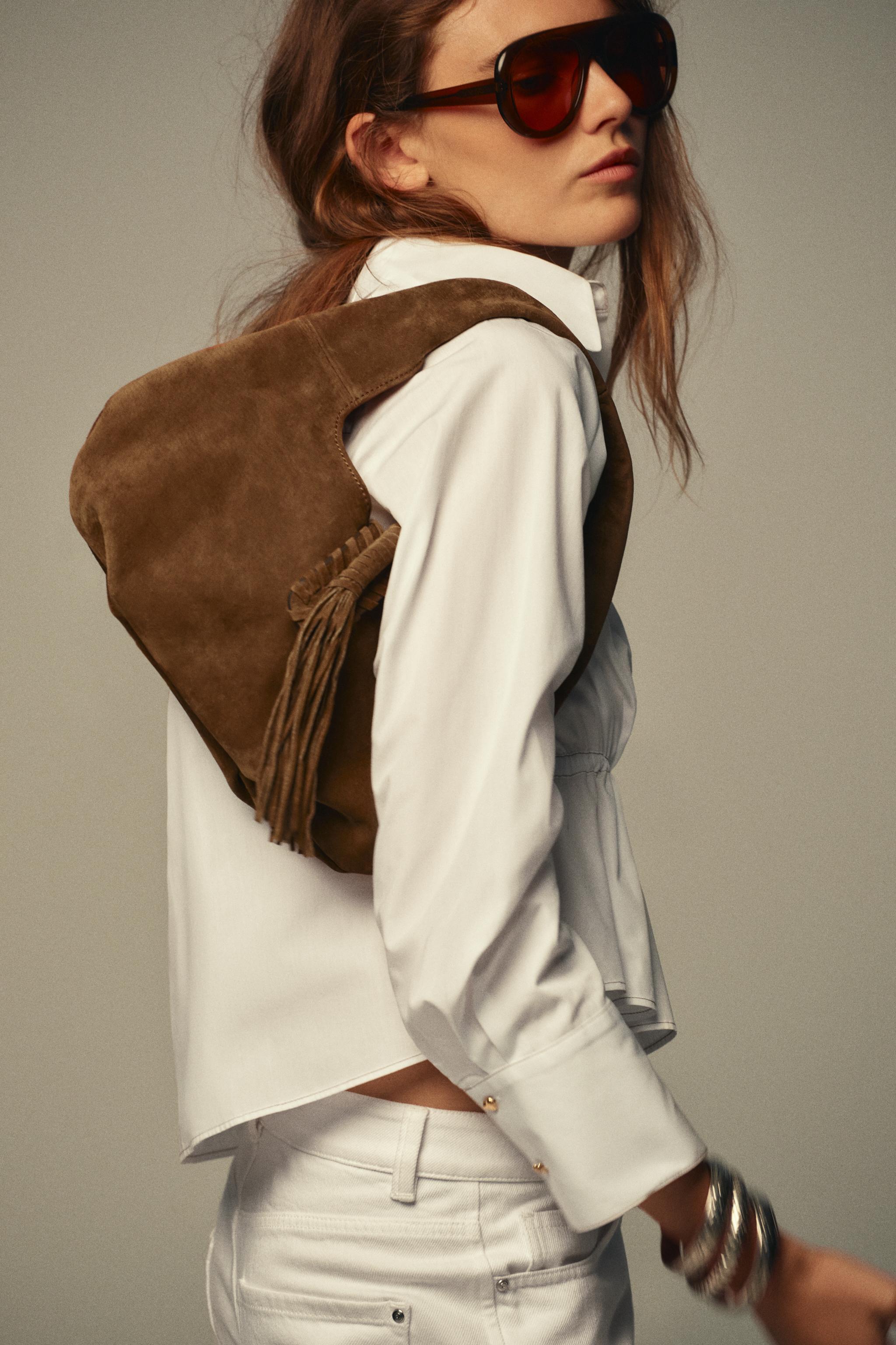 Fringed Split Leather Shoulder Bag