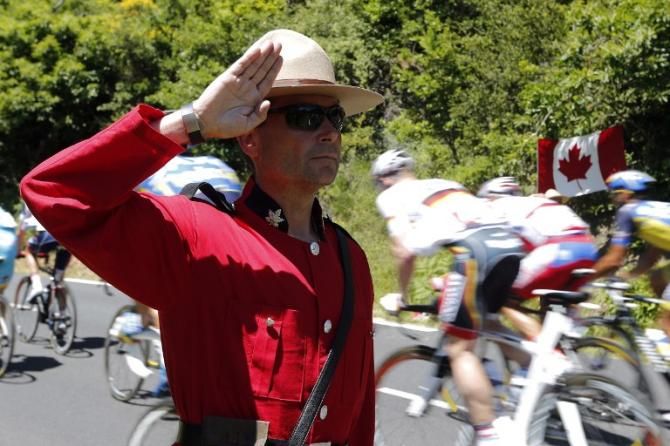 The Tour's three Canadian riders will be pleased to see this Mountie-clad spectator along the route of stage 7