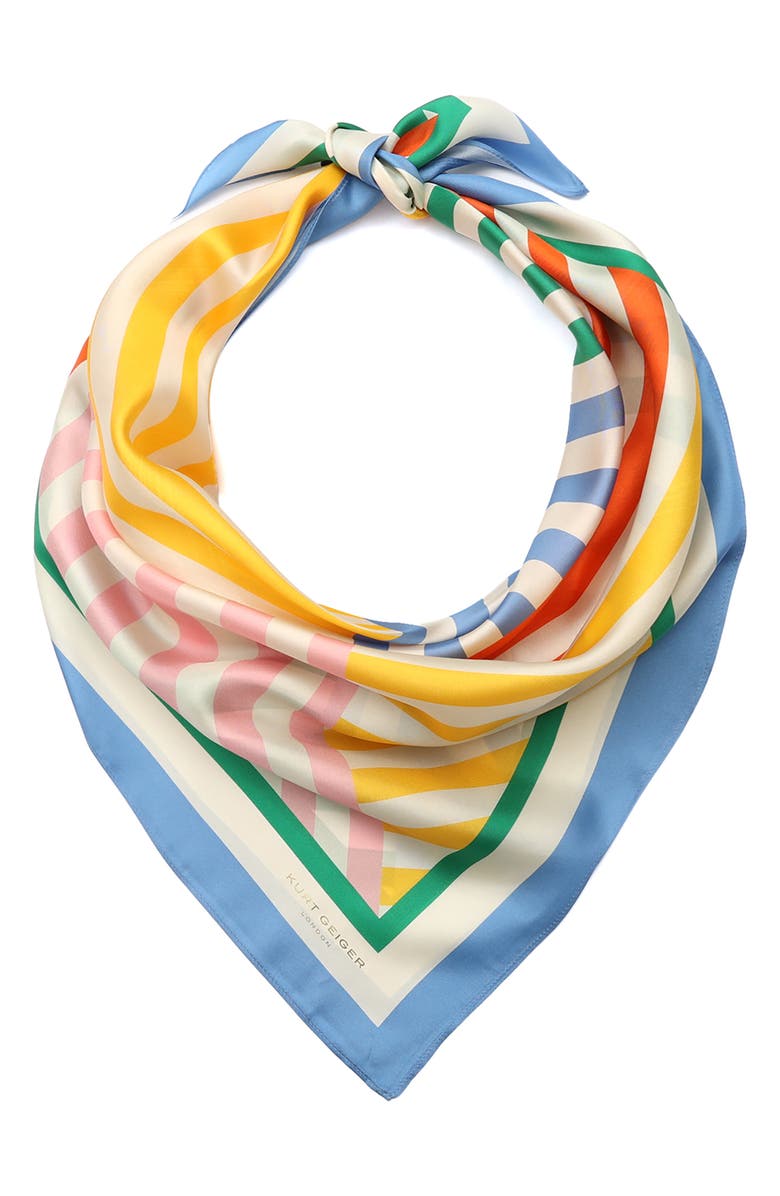 Herringbone Mixed Strip Square Silk Scarf
