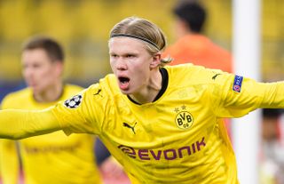 jubilation Erling HAALAND (DO) after his goal to 2: 0, Soccer Champions League, Round of 16 return match, Borussia Dortmund (DO) - FC Sevilla (SEV) 2: 2, on March 9th, 2021 in Dortmund / Germany.