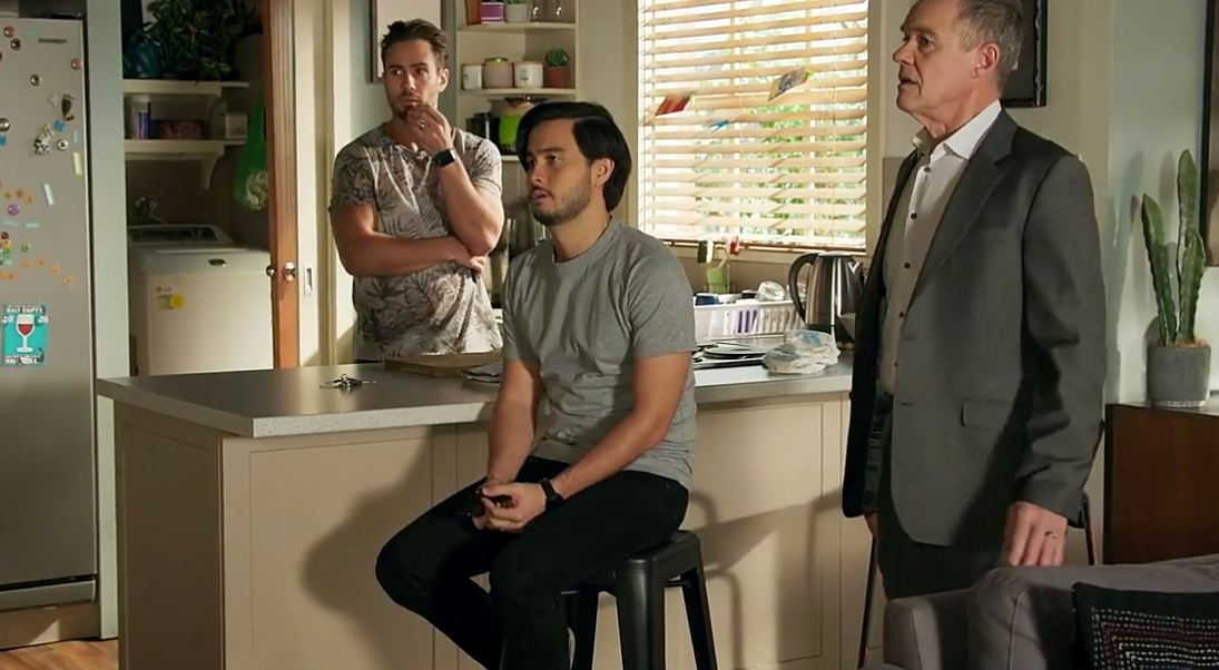 Aaron Brennan, David Tanaka and Paul Robinson in Neighbours