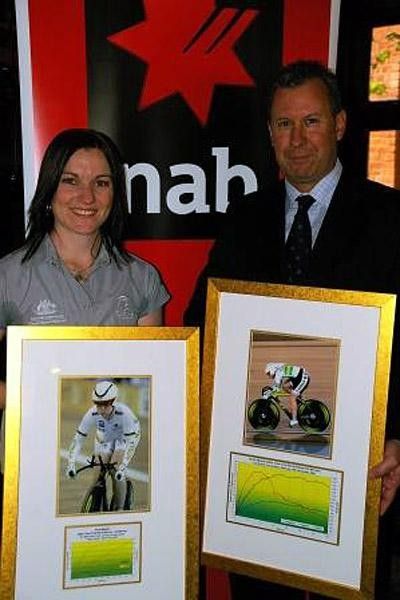 Anna poses with Graham Softley and the portraits complete with data