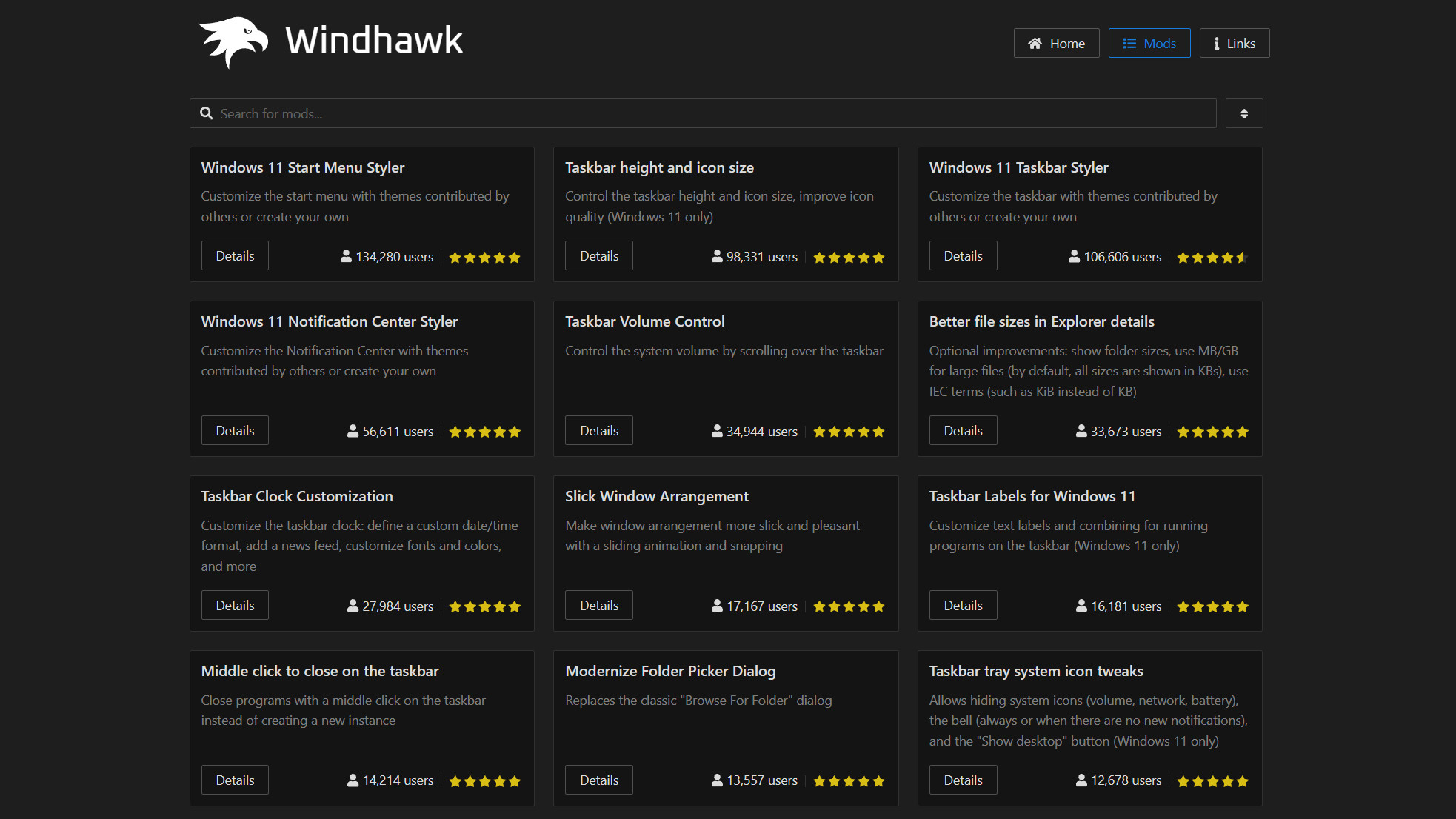 Windhawk List of Available Mods