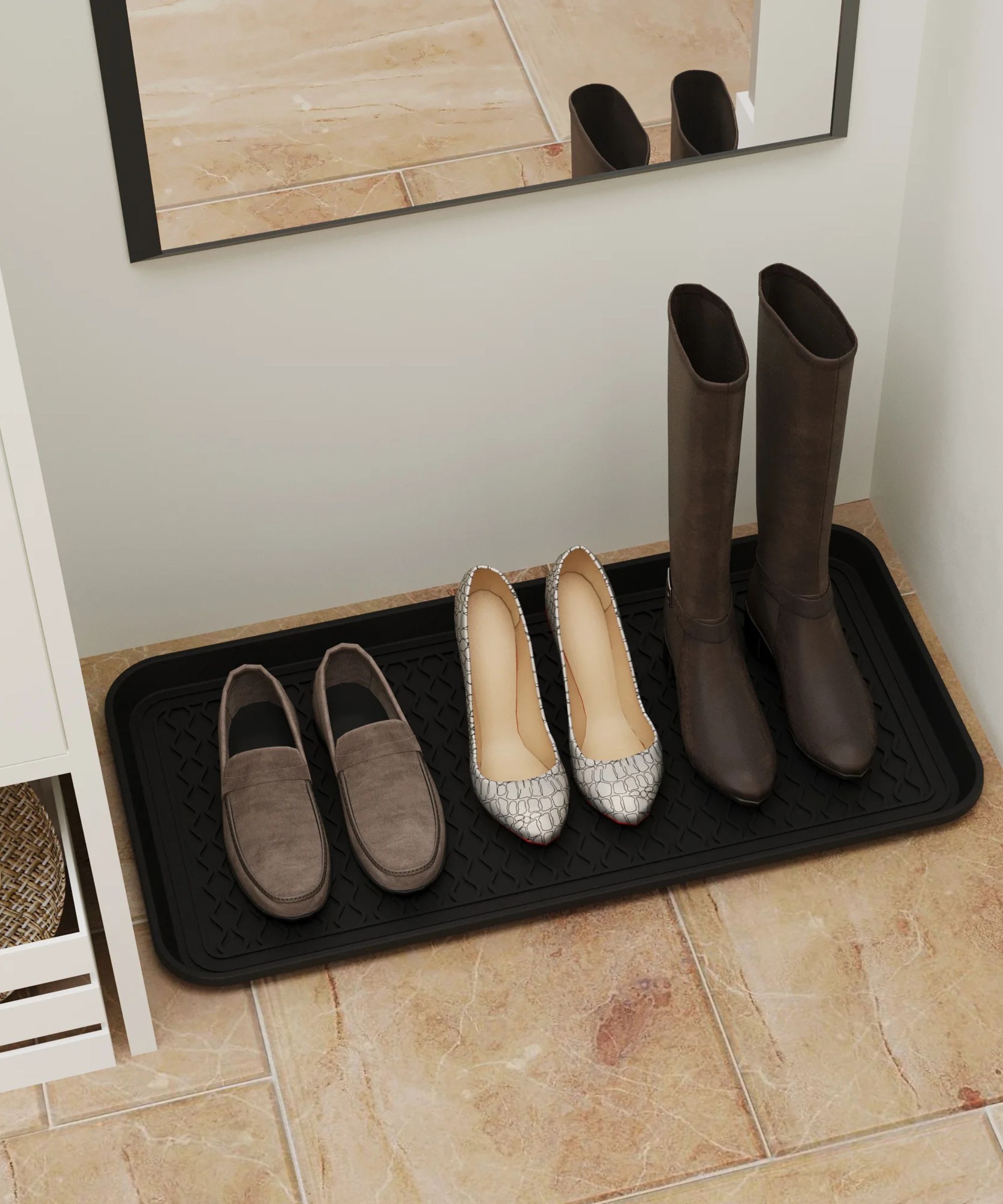 Walmart&#039;s boot tray on stone tiled floor