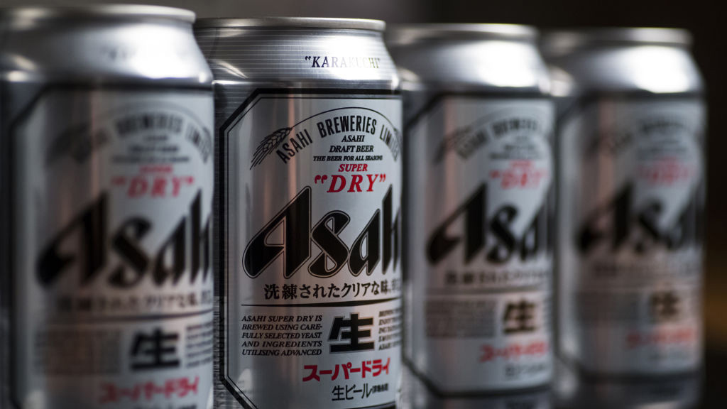 A line of Asahi beers