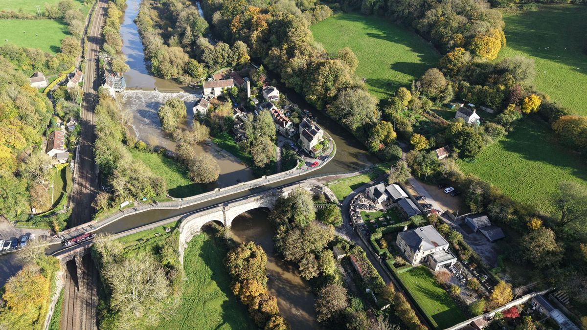 A shot of Avoncliff, UK, taken with a DJI Air 3S drone