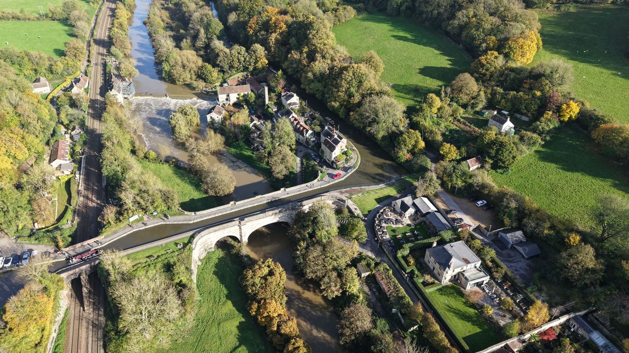 A shot of Avoncliff, UK, taken with a DJI Air 3S drone