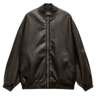 Zara Oversize Distressed Leather Bomber Jacket