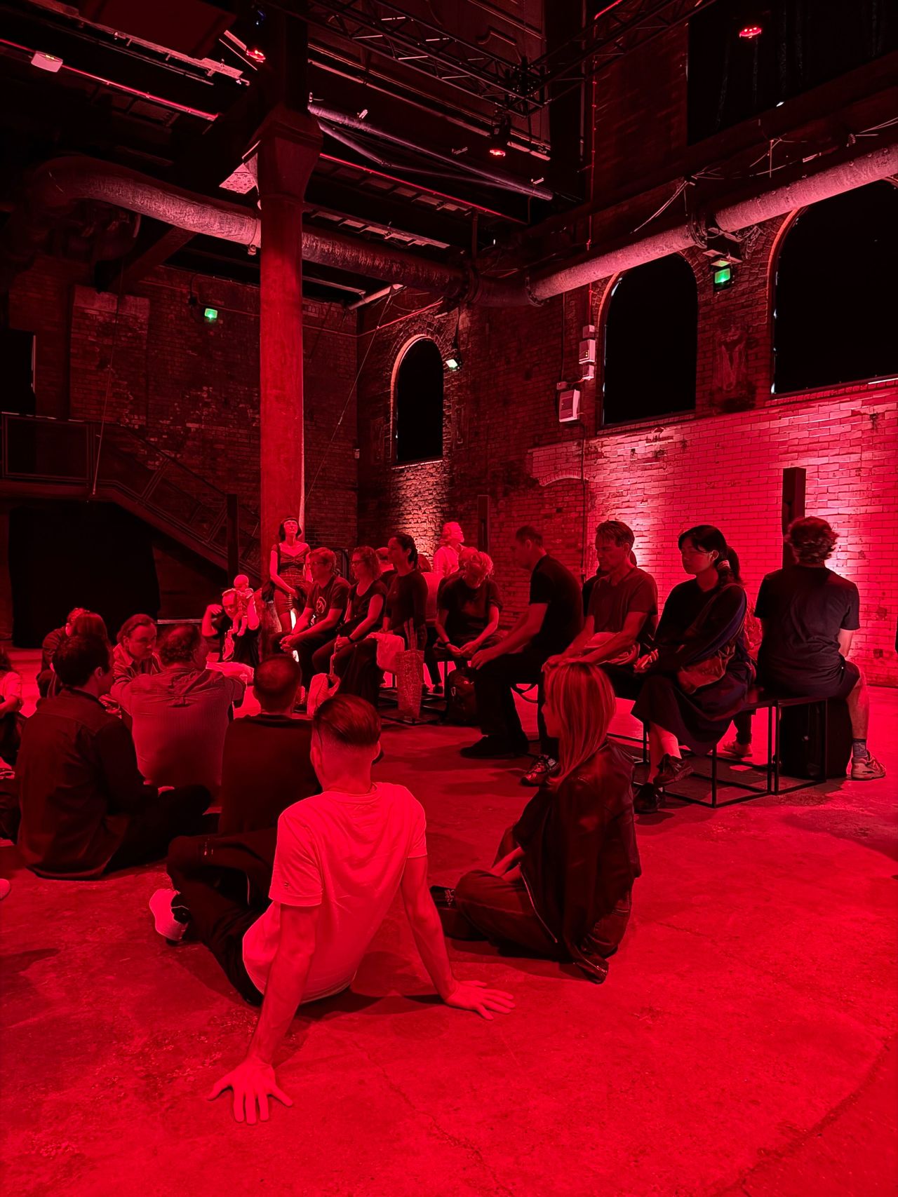 Wapping power station interiors with red light