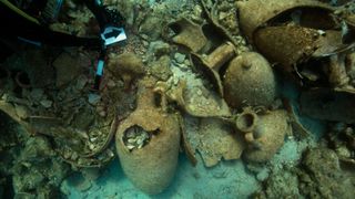 Ancient amphorae from one of the shipwrecks.