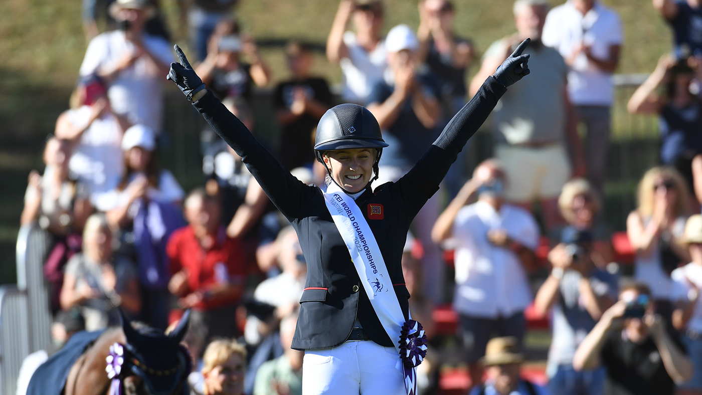 World Eventing Champion Yasmin Ingham on the Pratoni podium