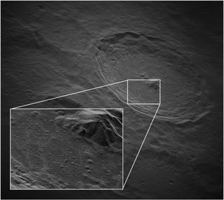 A black and white image of the moon's Tycho crater captured by the GBT's ngRADAR system