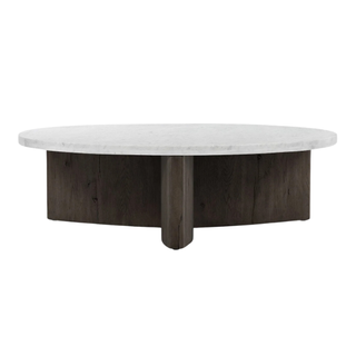 white marble coffee table with wooden base