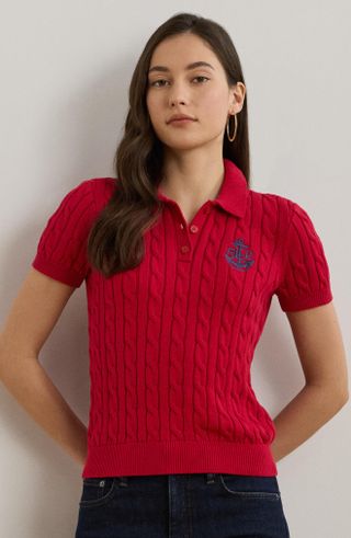 Lauren Ralph Lauren, Cable Stitch Cotton Polo Sweater