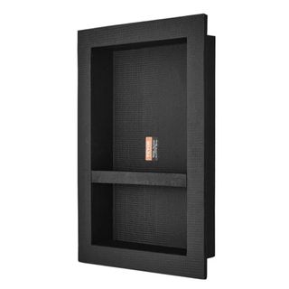 A black shower cubby