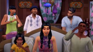 The Sims 4 multiplayer sees a group of sims gather on a couch