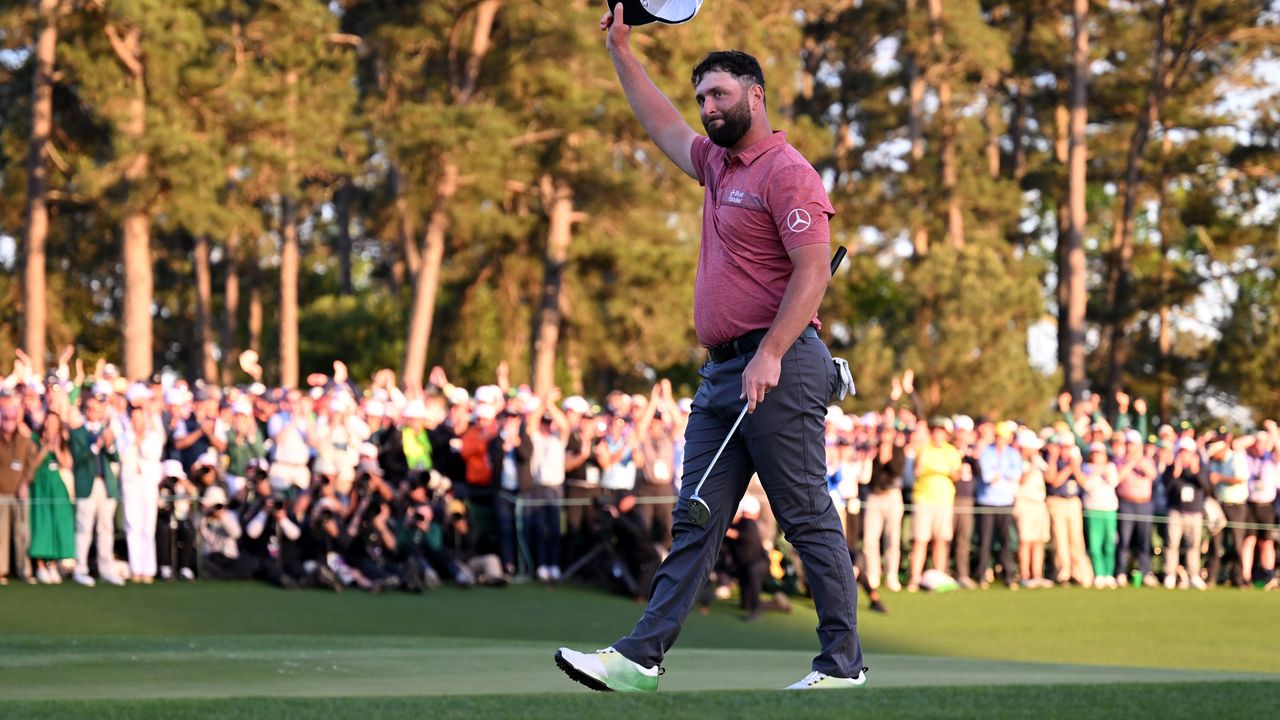 Jon Rahm celebrates winning The Masters