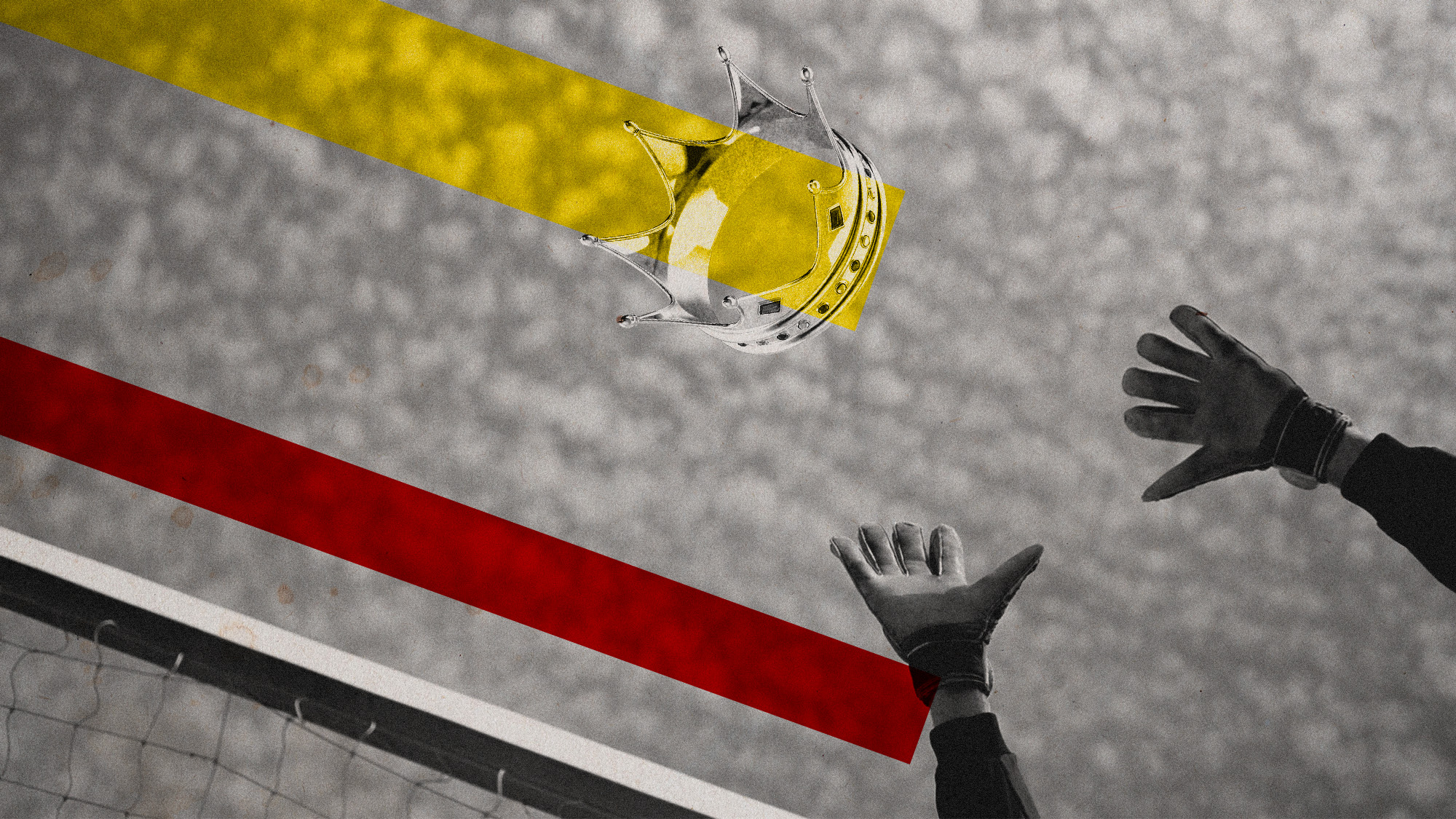 Photo collage of a goalie catching a crown