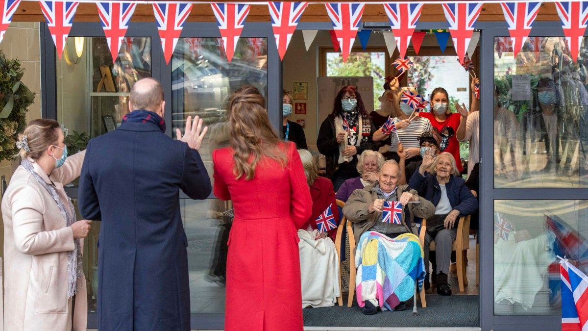 Prince William and Kate Middleton speak with residents on a visit to Cleve Court Care Home, Bath
