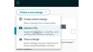 Glowforge upload menu