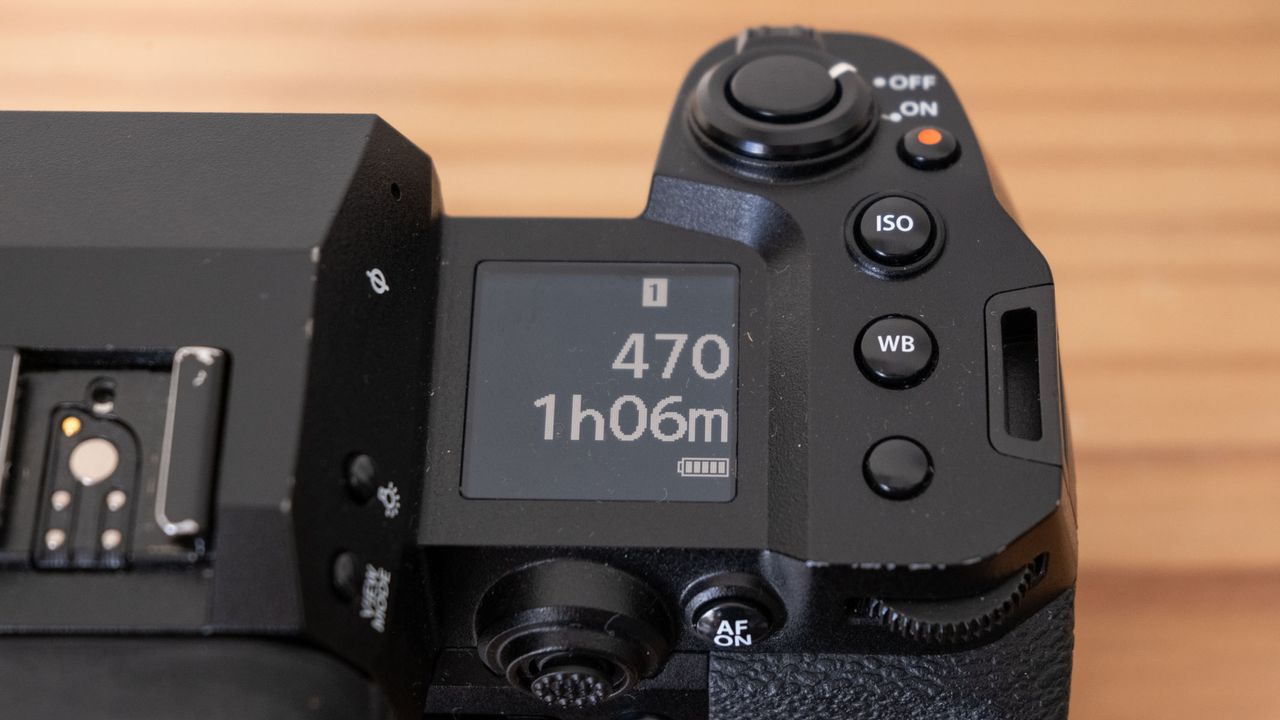 A close-up of the secondary LCD monitor on the Fujifilm X-H2.
