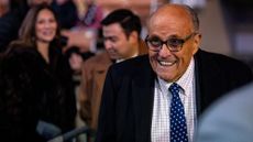 Rudy Giuliani arrives ahead of a campaign event with Trump in Manchester, New Hampshire, on Saturday, Jan. 20, 2024.