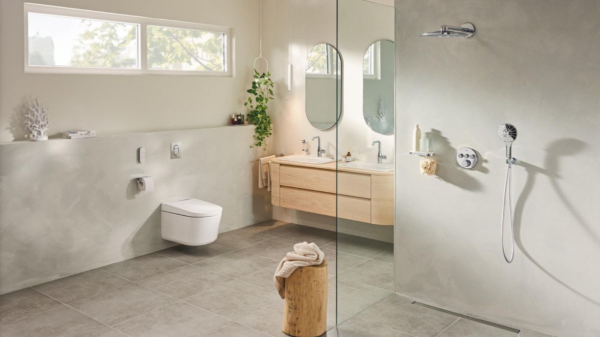 GROHE bathroom containing the GROHE Sensia Pro Shower Toilet Essence Basin Mixers And Concealed Smart shower