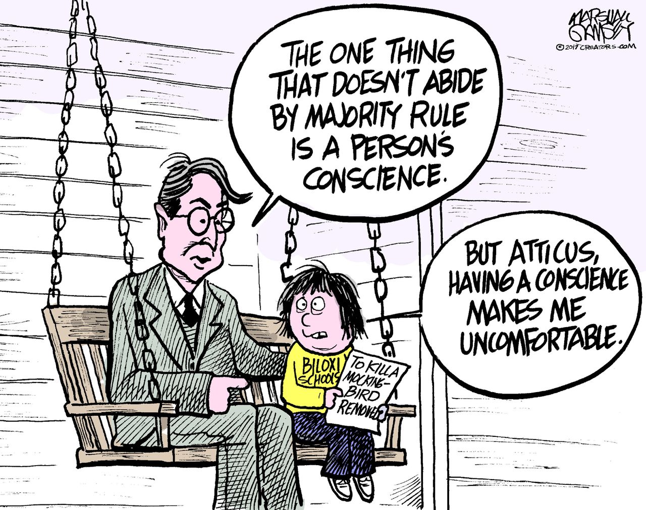 Political cartoon U.S. To Kill a Mockingbird school books