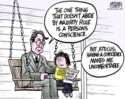 Political cartoon U.S. To Kill a Mockingbird school books