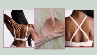 a composite shot of a model wearing the boux avenue comfort microfibre bra and a flatlay shot